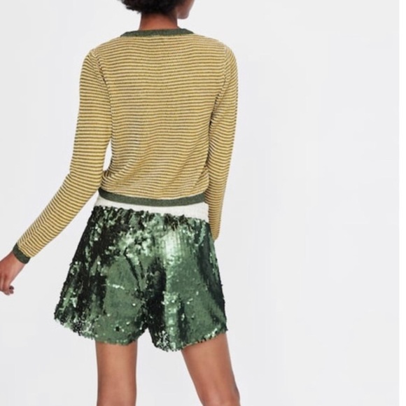 Zara Matte Green Sequin Shorts Small - Picture 2 of 10